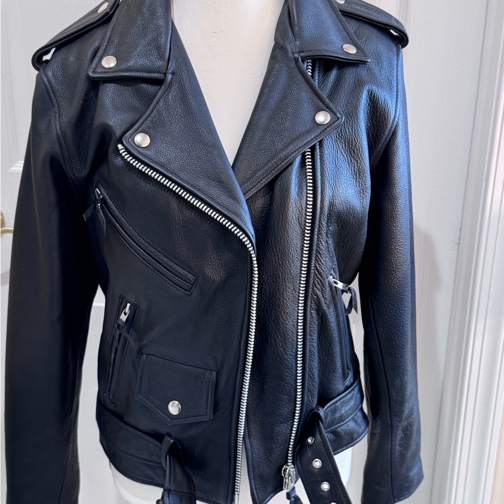 Black Leather Biker Jacket with Wild Turkey Bourbon Emblem Size 4 - Picture 2 of 6